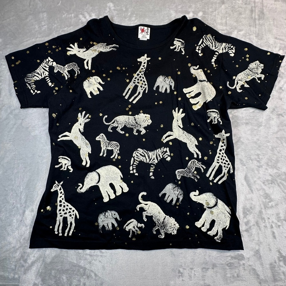 Zini T-Shirt Unisex One Size Black Safari Animal Print Glitter Made in USA